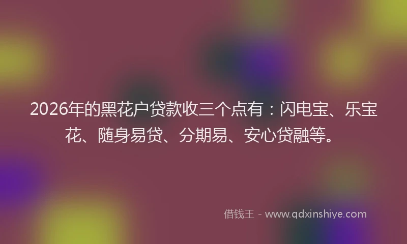 2026年的黑花户贷款收三个点有：闪电宝、乐宝花、随身易贷、分期易、安心贷融等。