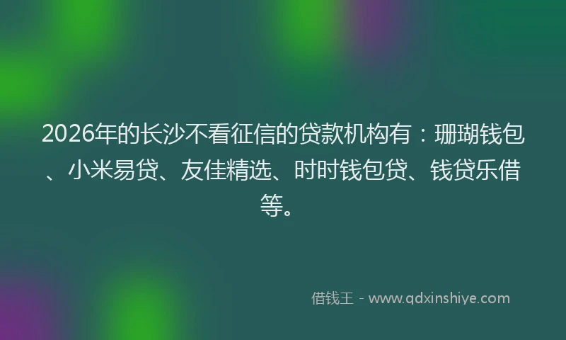 2026年的长沙不看征信的贷款机构有：珊瑚钱包、小米易贷、友佳精选、时时钱包贷、钱贷乐借等。