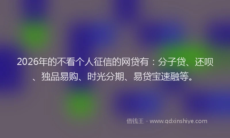 2026年的不看个人征信的网贷有：分子贷、还呗、独品易购、时光分期、易贷宝速融等。