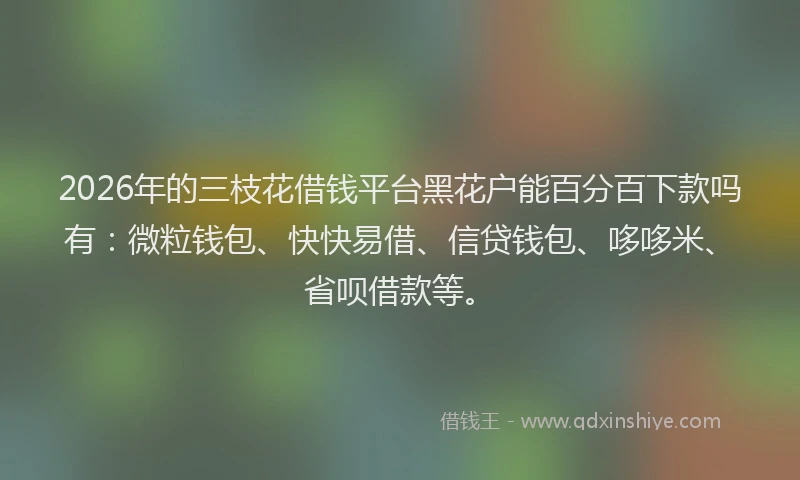 2026年的三枝花借钱平台黑花户能百分百下款吗有：微粒钱包、快快易借、信贷钱包、哆哆米、省呗借款等。