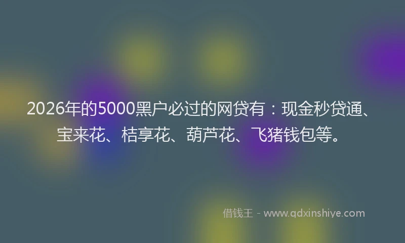 2026年的5000黑户必过的网贷有：现金秒贷通、宝来花、桔享花、葫芦花、飞猪钱包等。