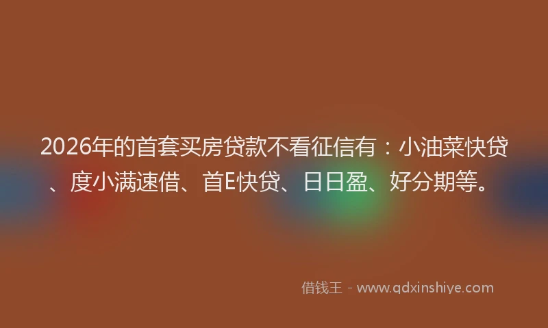 2026年的首套买房贷款不看征信有：小油菜快贷、度小满速借、首E快贷、日日盈、好分期等。