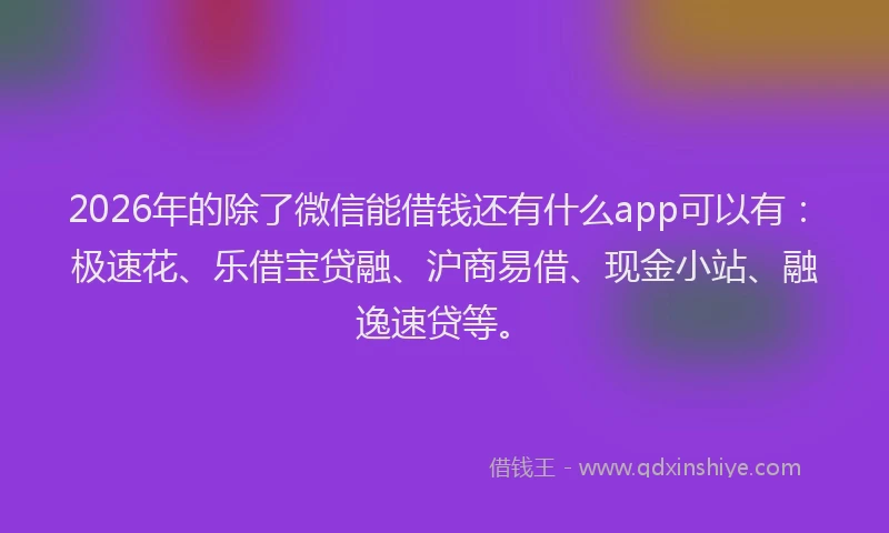 2026年的除了微信能借钱还有什么app可以有：极速花、乐借宝贷融、沪商易借、现金小站、融逸速贷等。