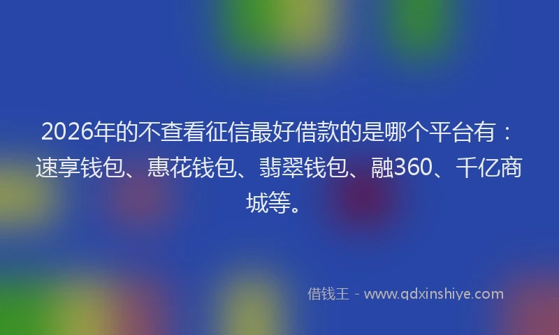 2026年的不查看征信最好借款的是哪个平台有：速享钱包、惠花钱包、翡翠钱包、融360、千亿商城等。