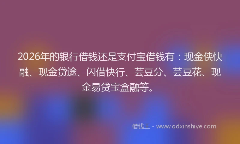 2026年的银行借钱还是支付宝借钱有：现金侠快融、现金贷途、闪借快行、芸豆分、芸豆花、现金易贷宝盒融等。