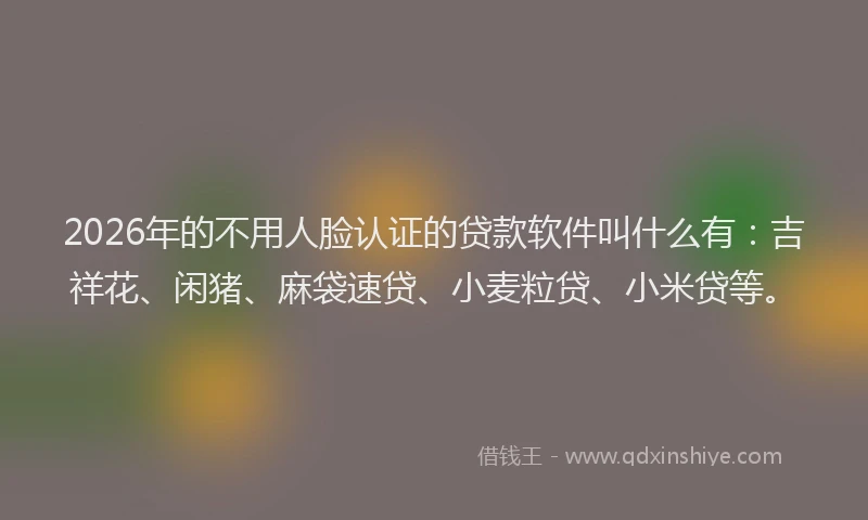 2026年的不用人脸认证的贷款软件叫什么有：吉祥花、闲猪、麻袋速贷、小麦粒贷、小米贷等。