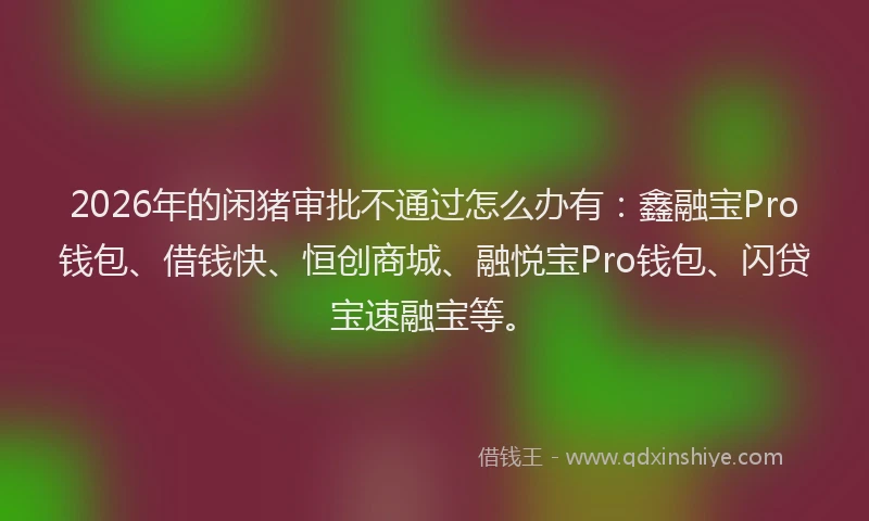 2026年的闲猪审批不通过怎么办有：鑫融宝Pro钱包、借钱快、恒创商城、融悦宝Pro钱包、闪贷宝速融宝等。