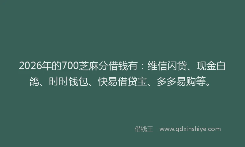 2026年的700芝麻分借钱有：维信闪贷、现金白鸽、时时钱包、快易借贷宝、多多易购等。
