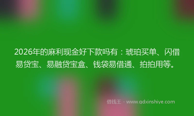 2026年的麻利现金好下款吗有：琥珀买单、闪借易贷宝、易融贷宝盒、钱袋易借通、拍拍用等。