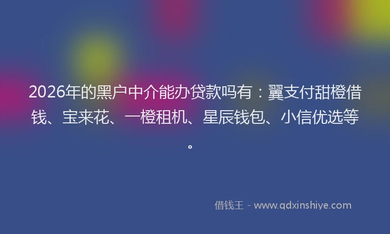 2026年的黑户中介能办贷款吗有：翼支付甜橙借钱、宝来花、一橙租机、星辰钱包、小信优选等。