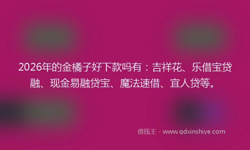2026年的金橘子好下款吗有：吉祥花、乐借宝贷融、现金易融贷宝、魔法速借、宜人贷等。