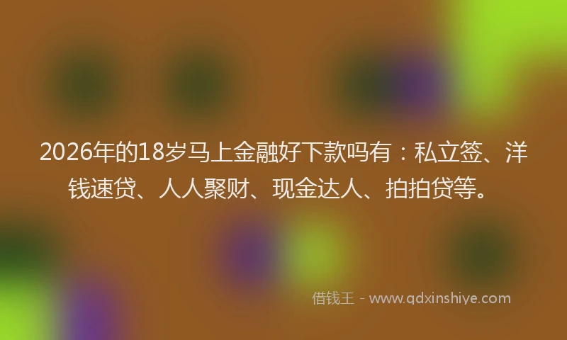 2026年的18岁马上金融好下款吗有：私立签、洋钱速贷、人人聚财、现金达人、拍拍贷等。