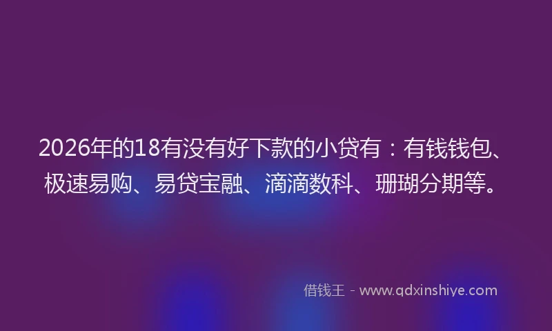 2026年的18有没有好下款的小贷有：有钱钱包、极速易购、易贷宝融、滴滴数科、珊瑚分期等。