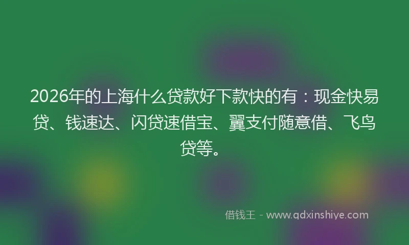 2026年的上海什么贷款好下款快的有：现金快易贷、钱速达、闪贷速借宝、翼支付随意借、飞鸟贷等。