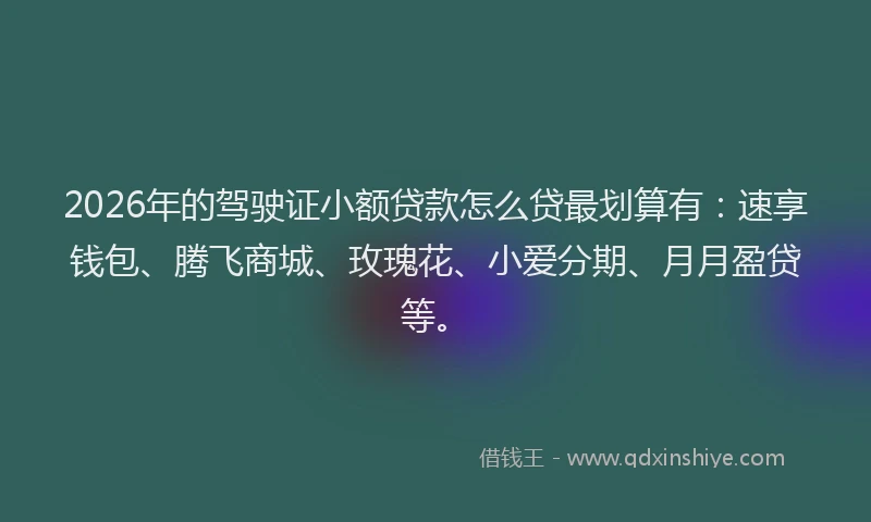 2026年的驾驶证小额贷款怎么贷最划算有：速享钱包、腾飞商城、玫瑰花、小爱分期、月月盈贷等。