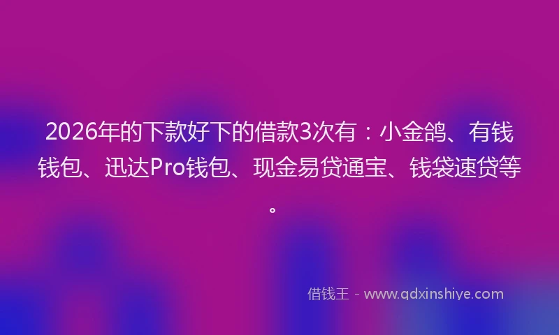 2026年的下款好下的借款3次有：小金鸽、有钱钱包、迅达Pro钱包、现金易贷通宝、钱袋速贷等。