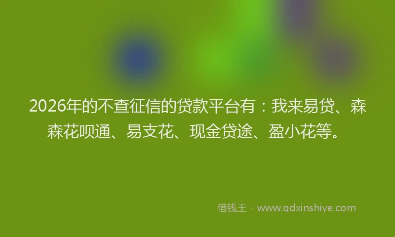 2026年的不查征信的贷款平台有：我来易贷、森森花呗通、易支花、现金贷途、盈小花等。