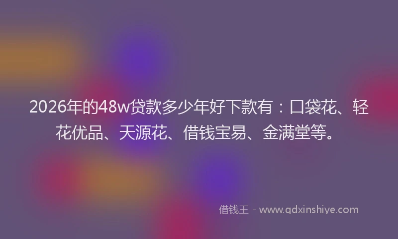 2026年的48w贷款多少年好下款有：口袋花、轻花优品、天源花、借钱宝易、金满堂等。