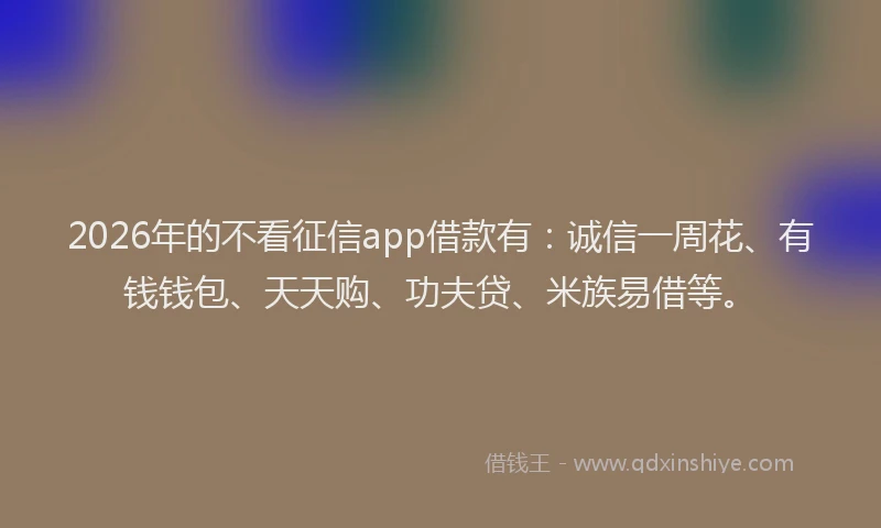 2026年的不看征信app借款有：诚信一周花、有钱钱包、天天购、功夫贷、米族易借等。