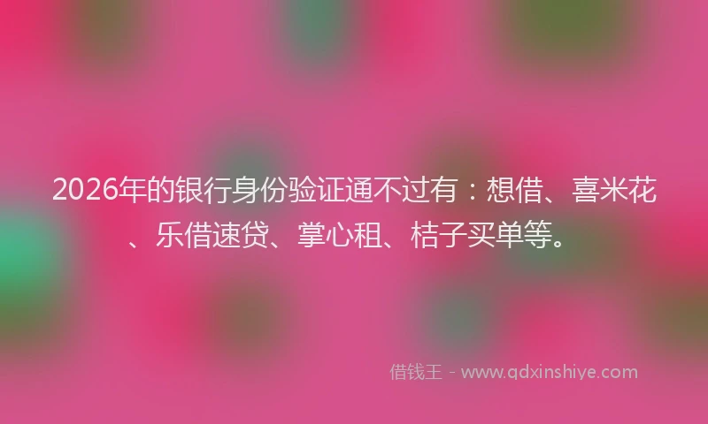 2026年的银行身份验证通不过有：想借、喜米花、乐借速贷、掌心租、桔子买单等。