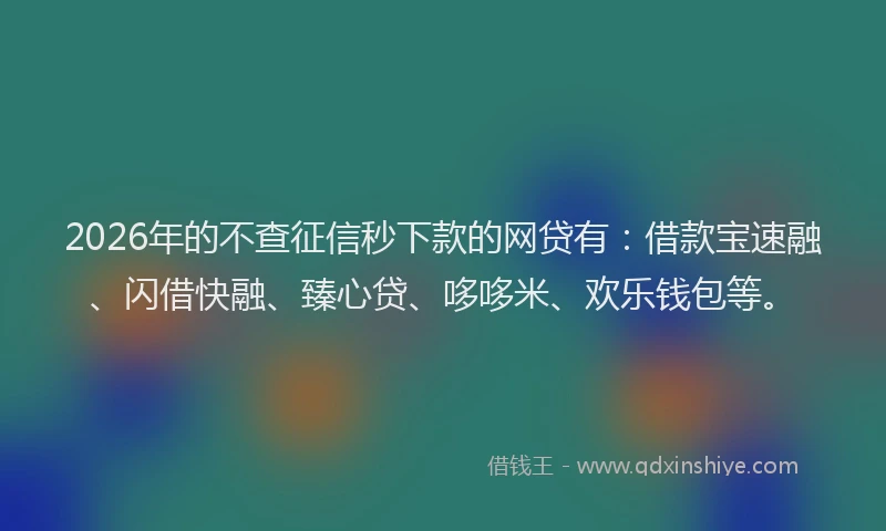 2026年的不查征信秒下款的网贷有：借款宝速融、闪借快融、臻心贷、哆哆米、欢乐钱包等。