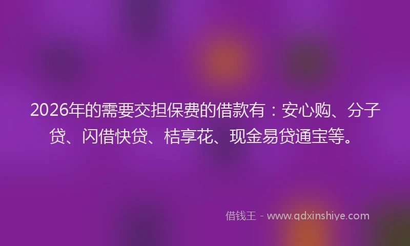 2026年的需要交担保费的借款有：安心购、分子贷、闪借快贷、桔享花、现金易贷通宝等。