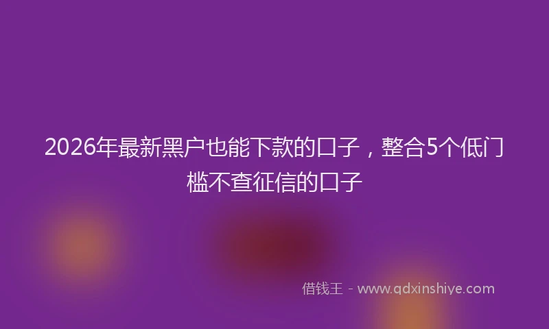 2026年最新黑户也能下款的口子，整合5个低门槛不查征信的口子