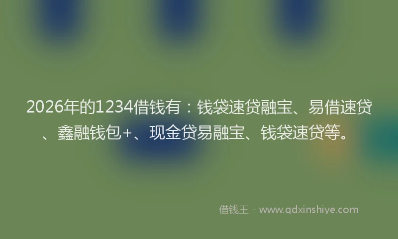 2026年的1234借钱有：钱袋速贷融宝、易借速贷、鑫融钱包+、现金贷易融宝、钱袋速贷等。