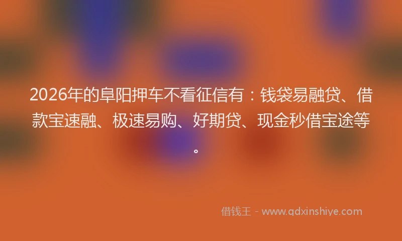 2026年的阜阳押车不看征信有：钱袋易融贷、借款宝速融、极速易购、好期贷、现金秒借宝途等。