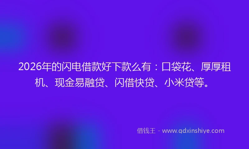 2026年的闪电借款好下款么有：口袋花、厚厚租机、现金易融贷、闪借快贷、小米贷等。