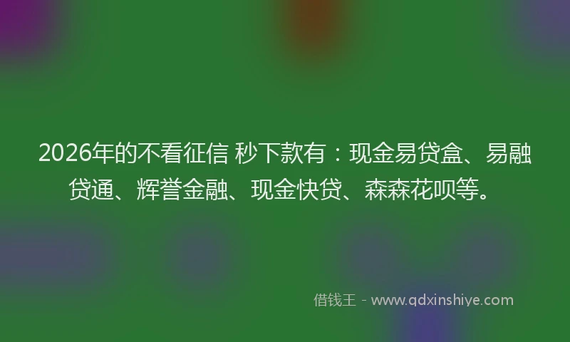 2026年的不看征信 秒下款有：现金易贷盒、易融贷通、辉誉金融、现金快贷、森森花呗等。