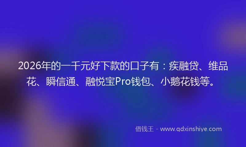 2026年的一千元好下款的口子有：疾融贷、维品花、瞬信通、融悦宝Pro钱包、小鹅花钱等。