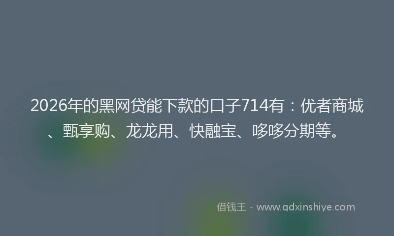 2026年的黑网贷能下款的口子714有：优者商城、甄享购、龙龙用、快融宝、哆哆分期等。