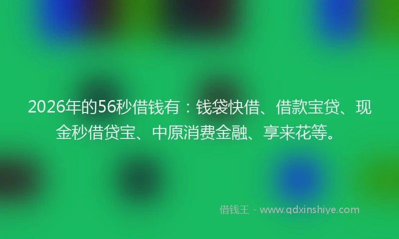2026年的56秒借钱有：钱袋快借、借款宝贷、现金秒借贷宝、中原消费金融、享来花等。