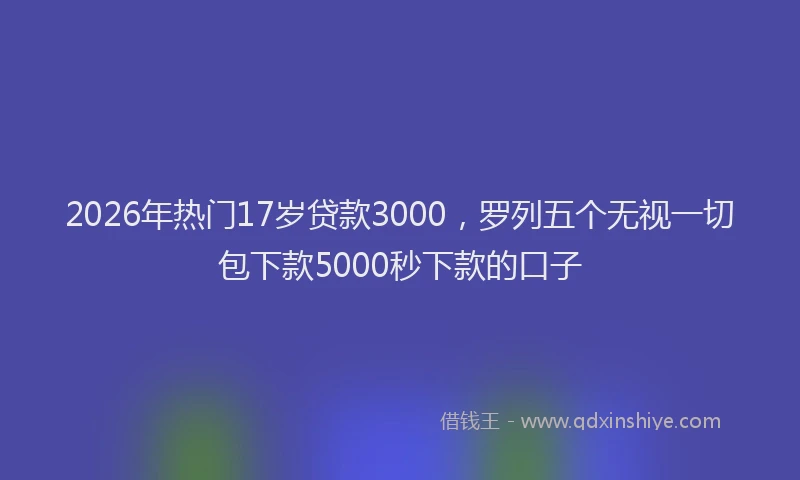 2026年热门17岁贷款3000，罗列五个无视一切包下款5000秒下款的口子