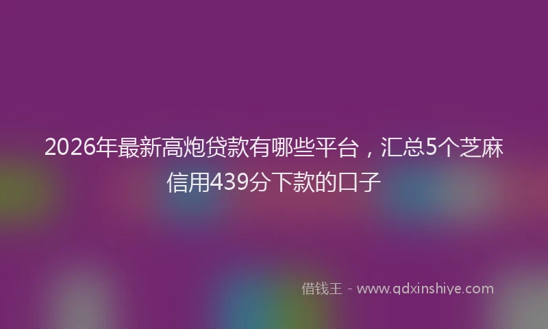 2026年最新高炮贷款有哪些平台，汇总5个芝麻信用439分下款的口子