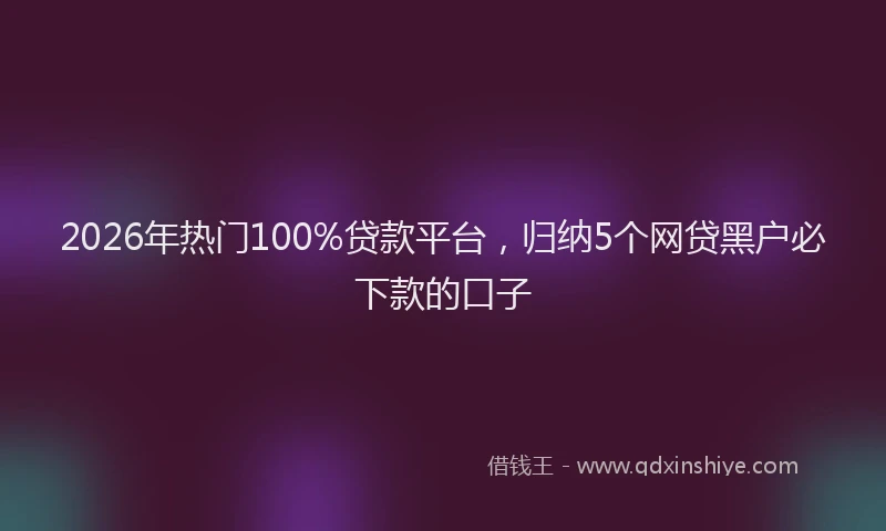 2026年热门100%贷款平台，归纳5个网贷黑户必下款的口子