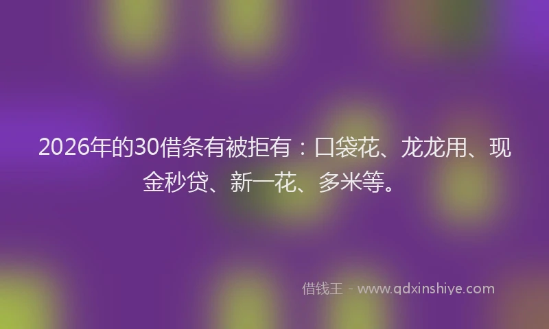 2026年的30借条有被拒有：口袋花、龙龙用、现金秒贷、新一花、多米等。