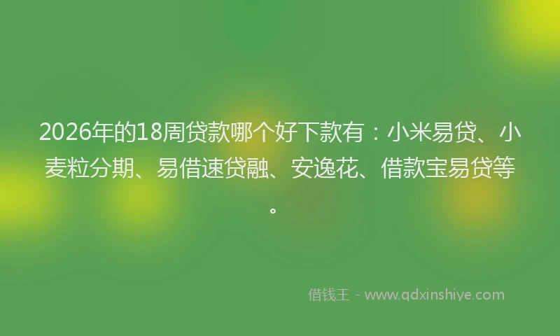 2026年的18周贷款哪个好下款有：小米易贷、小麦粒分期、易借速贷融、安逸花、借款宝易贷等。