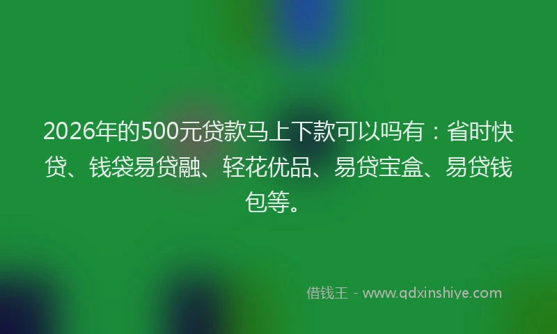 2026年的500元贷款马上下款可以吗有：省时快贷、钱袋易贷融、轻花优品、易贷宝盒、易贷钱包等。