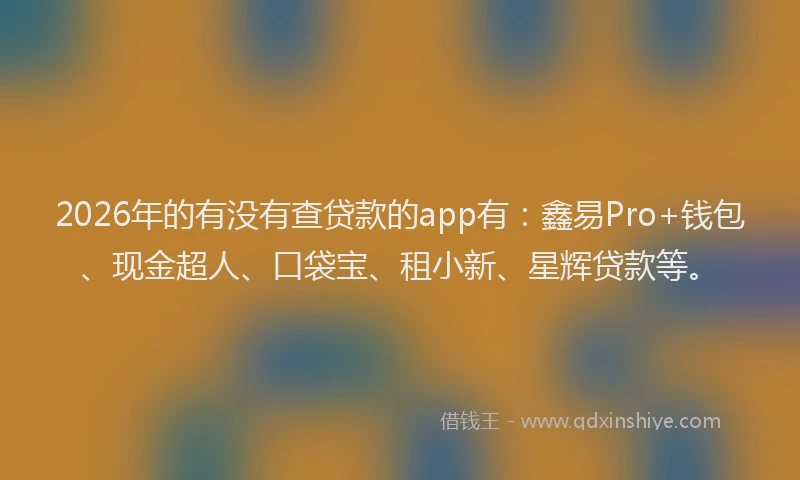 2026年的有没有查贷款的app有：鑫易Pro+钱包、现金超人、口袋宝、租小新、星辉贷款等。