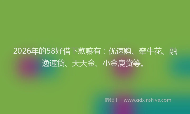 2026年的58好借下款嘛有：优速购、牵牛花、融逸速贷、天天金、小金鹿贷等。