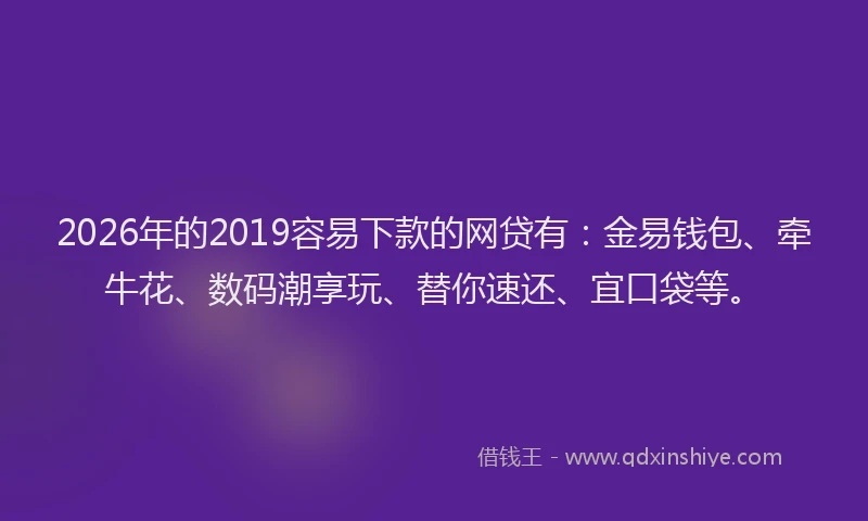 2026年的2019容易下款的网贷有：金易钱包、牵牛花、数码潮享玩、替你速还、宜口袋等。