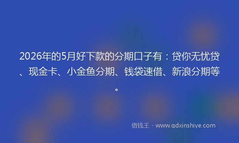 2026年的5月好下款的分期口子有：贷你无忧贷、现金卡、小金鱼分期、钱袋速借、新浪分期等。