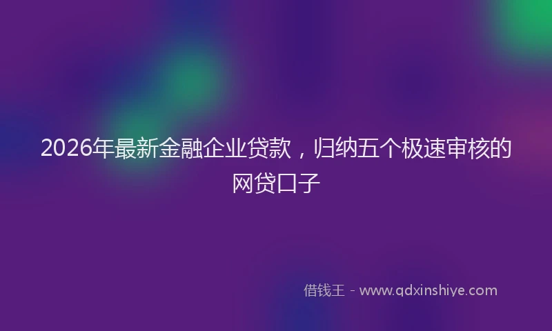 2026年最新金融企业贷款，归纳五个极速审核的网贷口子