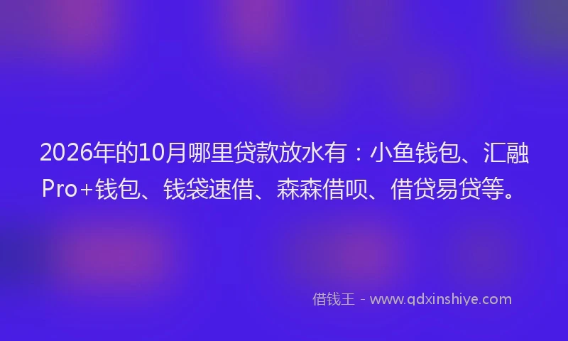 2026年的10月哪里贷款放水有：小鱼钱包、汇融Pro+钱包、钱袋速借、森森借呗、借贷易贷等。