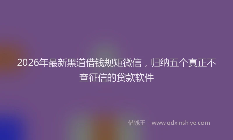 2026年最新黑道借钱规矩微信，归纳五个真正不查征信的贷款软件