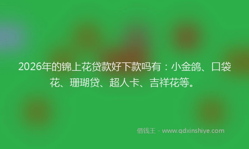 2026年的锦上花贷款好下款吗有：小金鸽、口袋花、珊瑚贷、超人卡、吉祥花等。