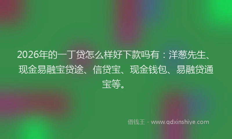 2026年的一丁贷怎么样好下款吗有：洋葱先生、现金易融宝贷途、信贷宝、现金钱包、易融贷通宝等。