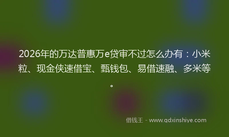 2026年的万达普惠万e贷审不过怎么办有：小米粒、现金侠速借宝、甄钱包、易借速融、多米等。
